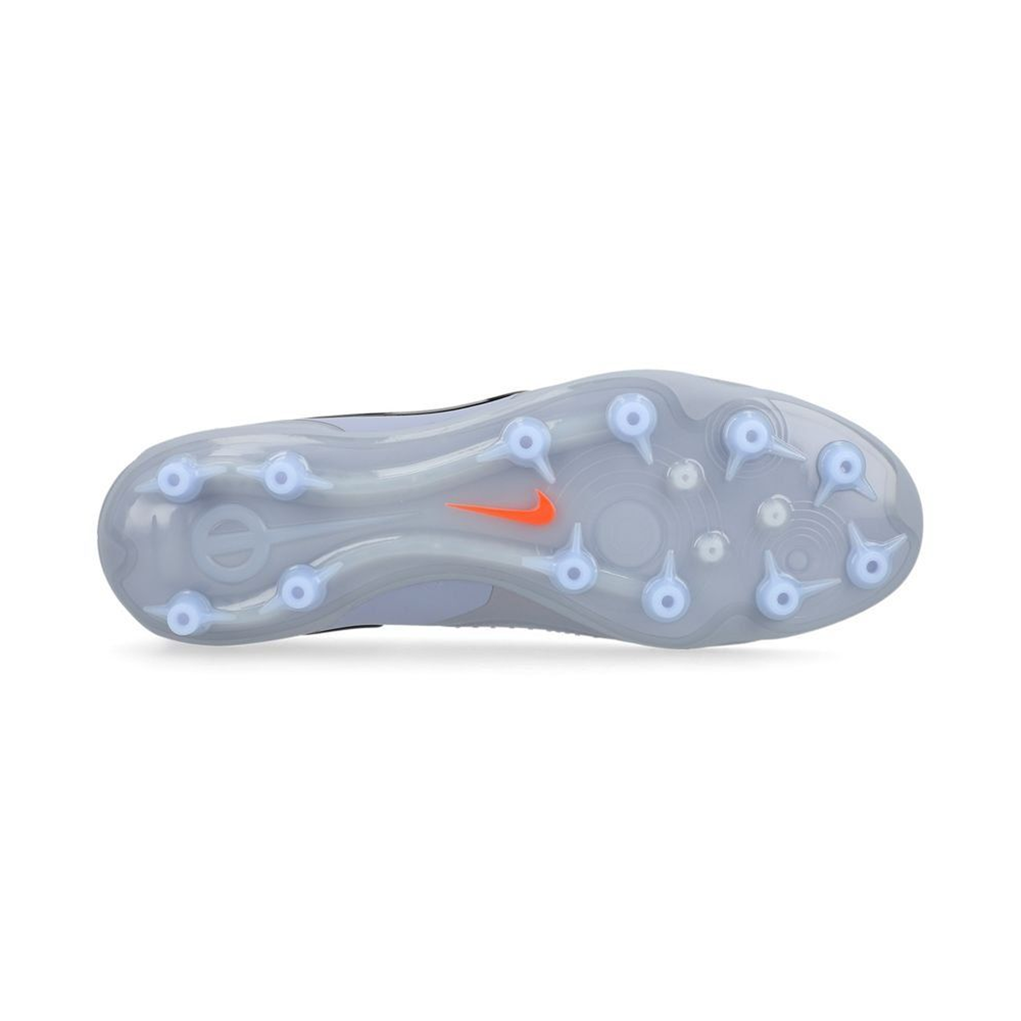 Close-up of a soccer cleat sole with Nike logo on a white background
